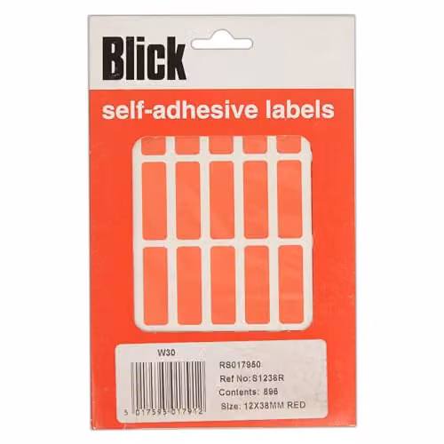Blick Red Self Adhesive Rectangular Paper Labels, 896 Pack, W: 38 mm, H: 12 mm – 2