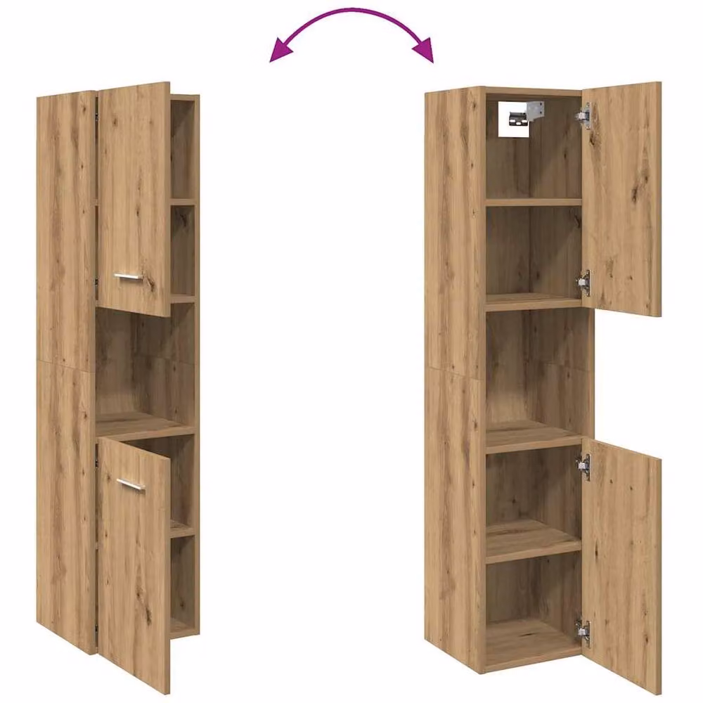 Berkfield Home Artisan Oak Spacious Bathroom Hanging Cabinet, Brown, W/D/H: 30 x 30 x 130 cm – 4