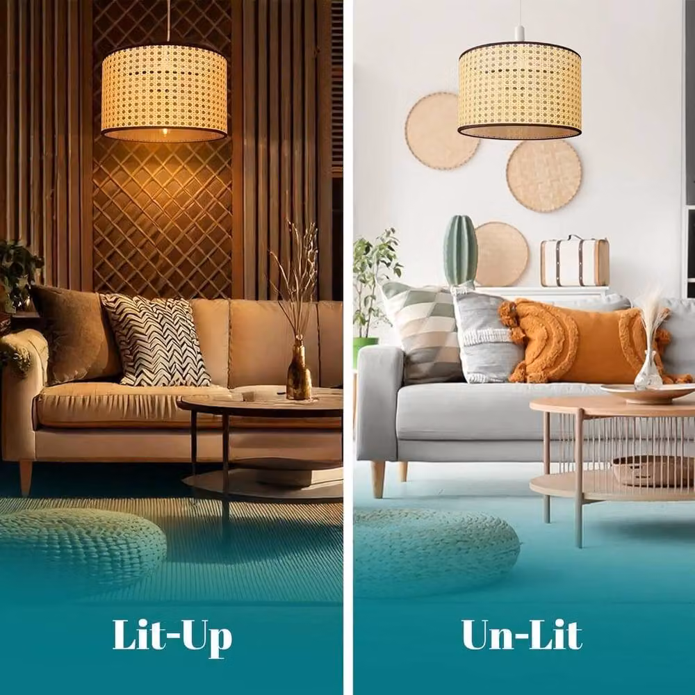 VOGREX Rattan Cylinder Ceiling Lamp Shade Chandelier in Beige, Black or Multicolour – 4