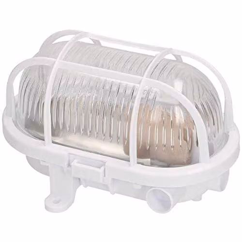 CGC Lighting White Oval Cage Bulkhead Glass and Metal Wall or Ceiling Light, IP44 Waterproof for Indoor and Outdoor Use – 3