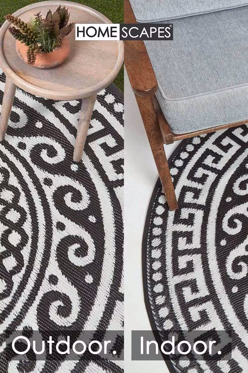 Homescapes Luxury Round Outdoor Rug Black Enid Aztec, Diameter: 180 cm – 5