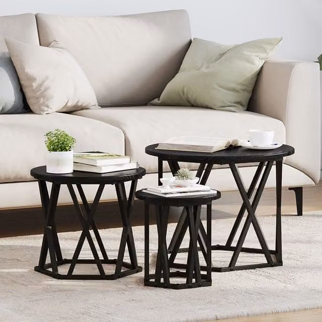 Berkfield Home Nesting Side Tables, Set of 3, Black Oak, Round MDF Laminate – 1