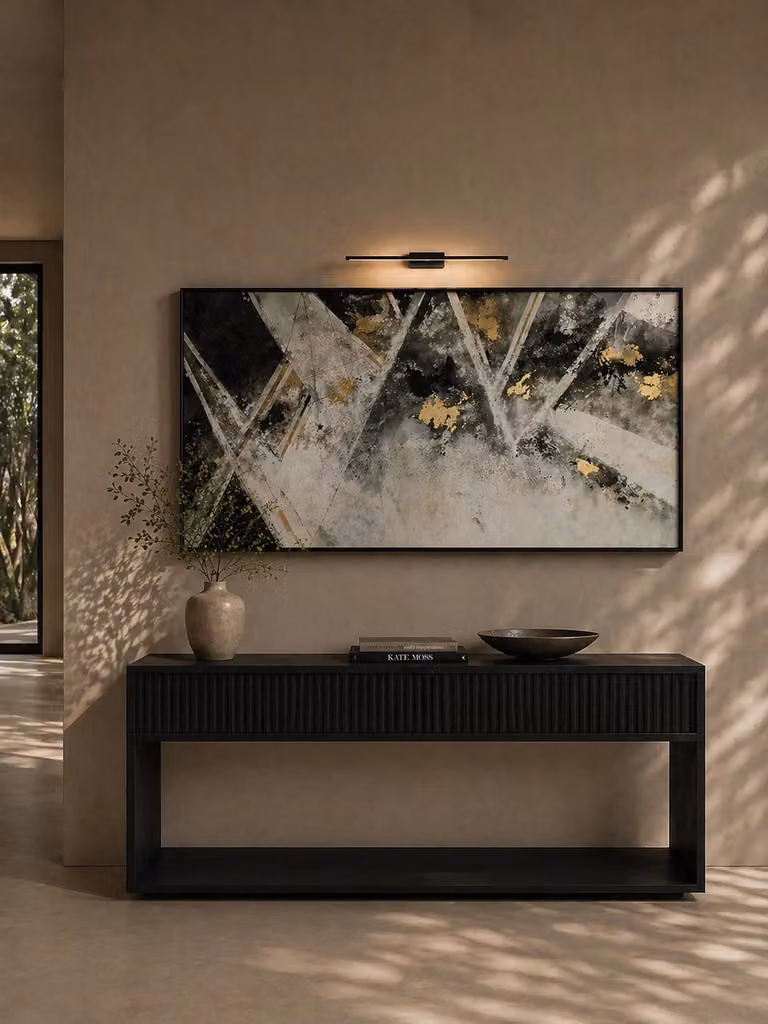 Tommy Franks Solomon Abstract Modern Canvas Wall Art, Multicolour Gold, Black and White, W: 180 cm, H: 90 cm