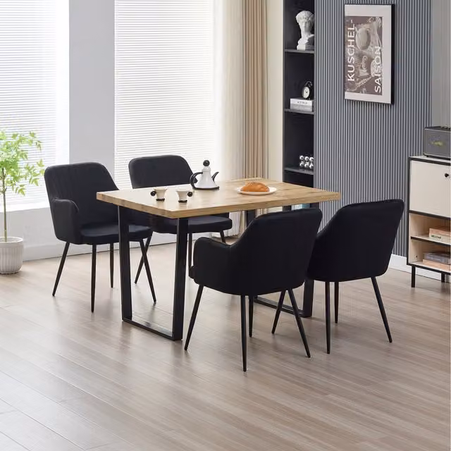 Madefor.living Colorado Rectangular Wood Dining Table with 4 Charlotte Velvet Chairs in Black