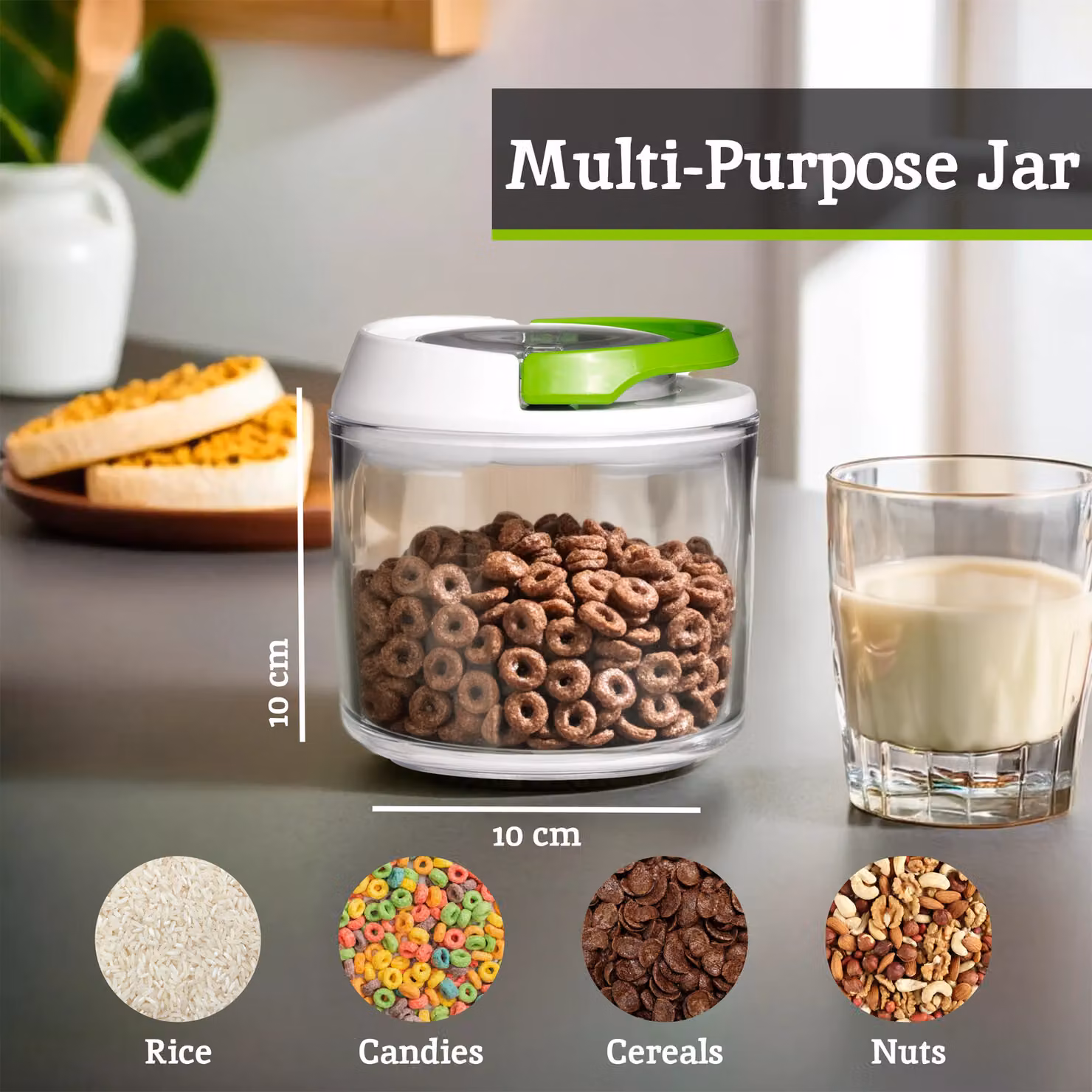 Orsina Airtight and Leakproof Plastic Food Storage Container, 0.4 l, Transparent, White and Green – 3
