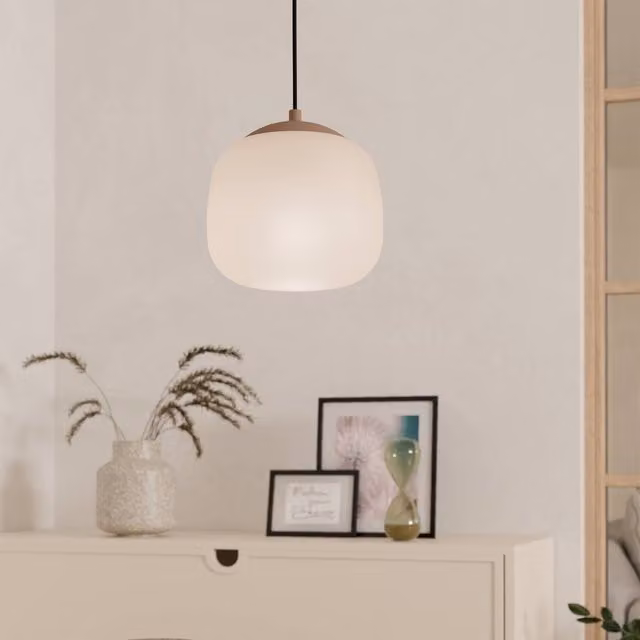 Eglo Cominio Single Pendant Light in Sand, Brown and White with Satin Glass Finish