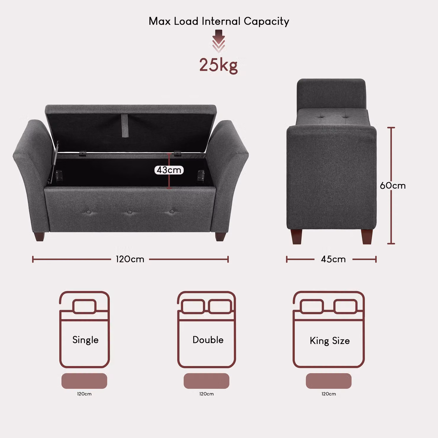 Vida Designs Seville Storage Ottoman in Dark Grey Velvet Fabric – 2
