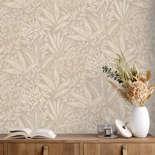 Crown Sahara Leaf Natural Botanical Floral Wallpaper in Beige