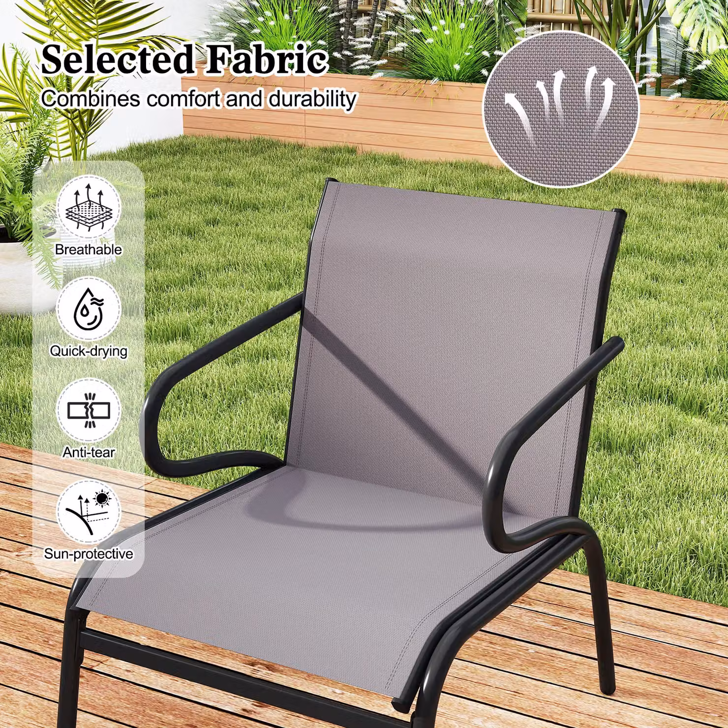 Costway Set of 2 Modern Metal Outdoor Dining Armchairs in Matt Grey – 4