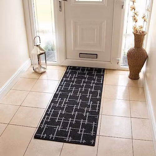 JVL Vector Machine Washable Latex Backed Runner Doormat with Criss-cross Design, Black, W: 57 cm, L: 150 cm – 2