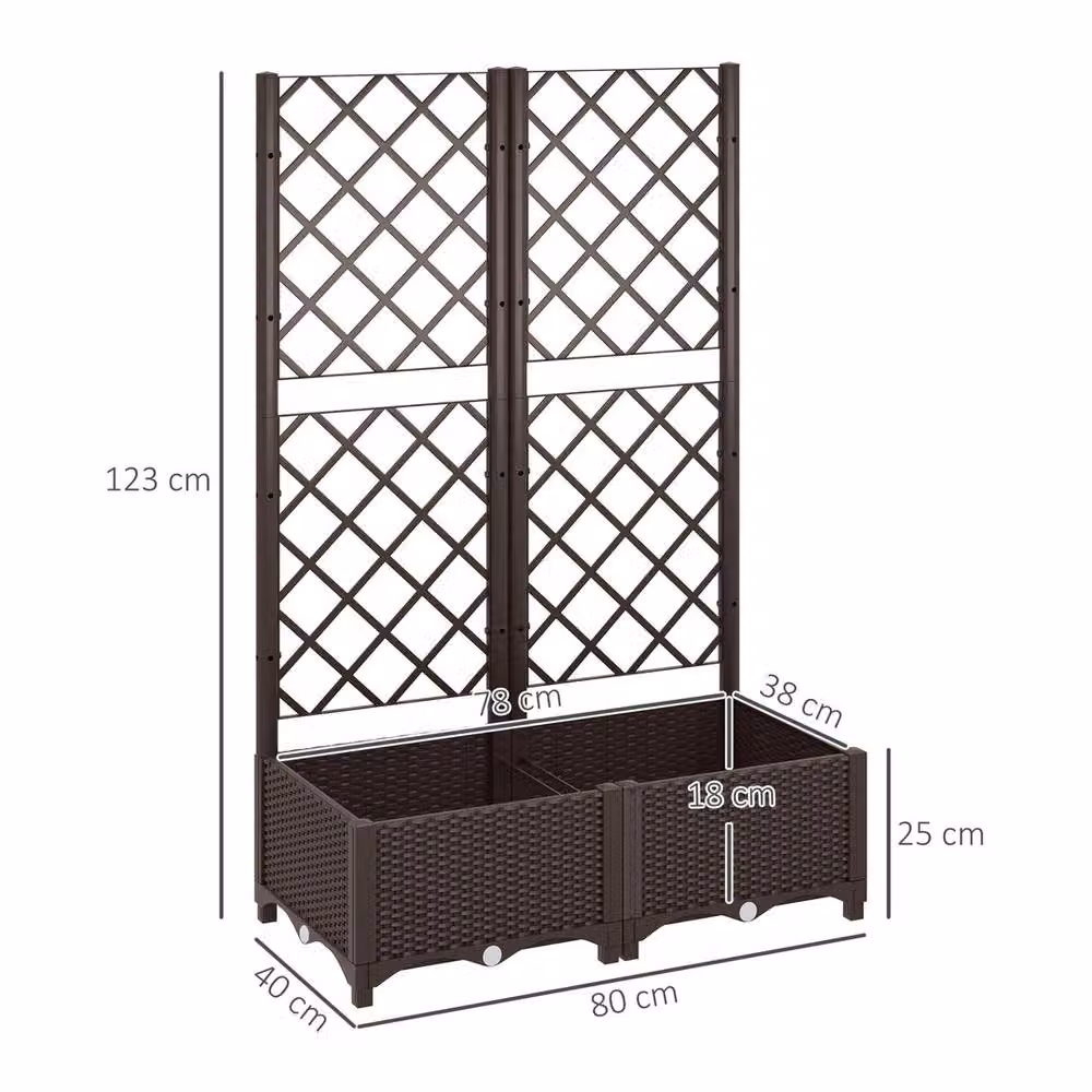 NESTLUNE Brown Plastic Vegetable Planter Box with Trellis, W/D/H: 123 x 80 x 40 cm – 2