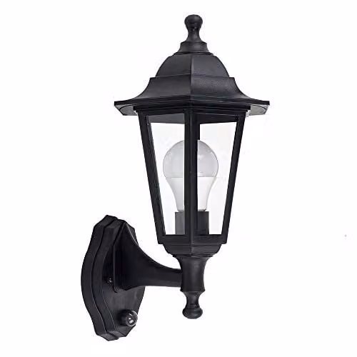 MiniSun Traditional Black Outdoor PIR Motion Sensor Wall Lantern with 10W Warm White LED Bulb