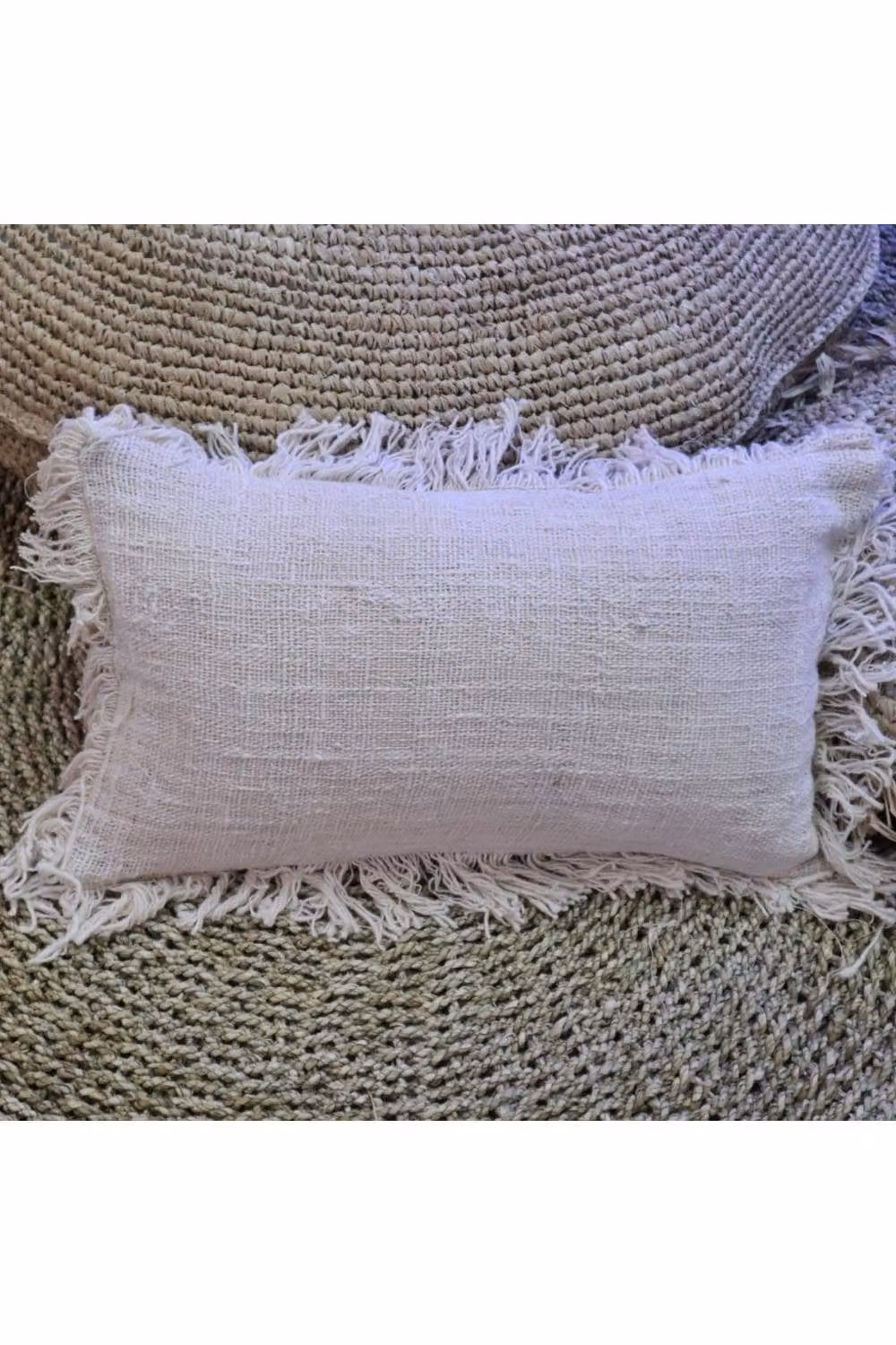 KDMD Linen Cushion Cover with Fringe in Beige, W: 50 cm, H: 30 cm – 2