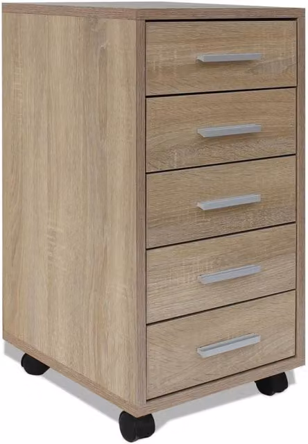 Berkfield Modern Oak Home Office Drawer Unit with Castors, Brown