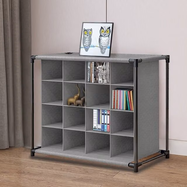 Livingandhome 4 Tier Non-woven Fabric and Metal Shoe Rack in Grey