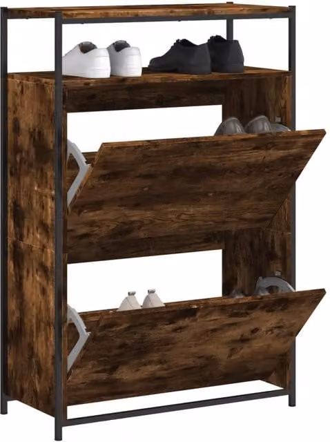 Berkfield Home Smoked Oak Shoe Cabinet in Brown, W/D/H: 75 x 34 x 112 cm