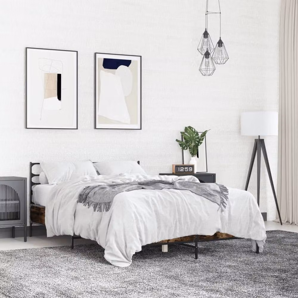 Berkfield Home Smoked Oak Bed Frame in Brown, W/D/H: 140 x 200 cm – 2