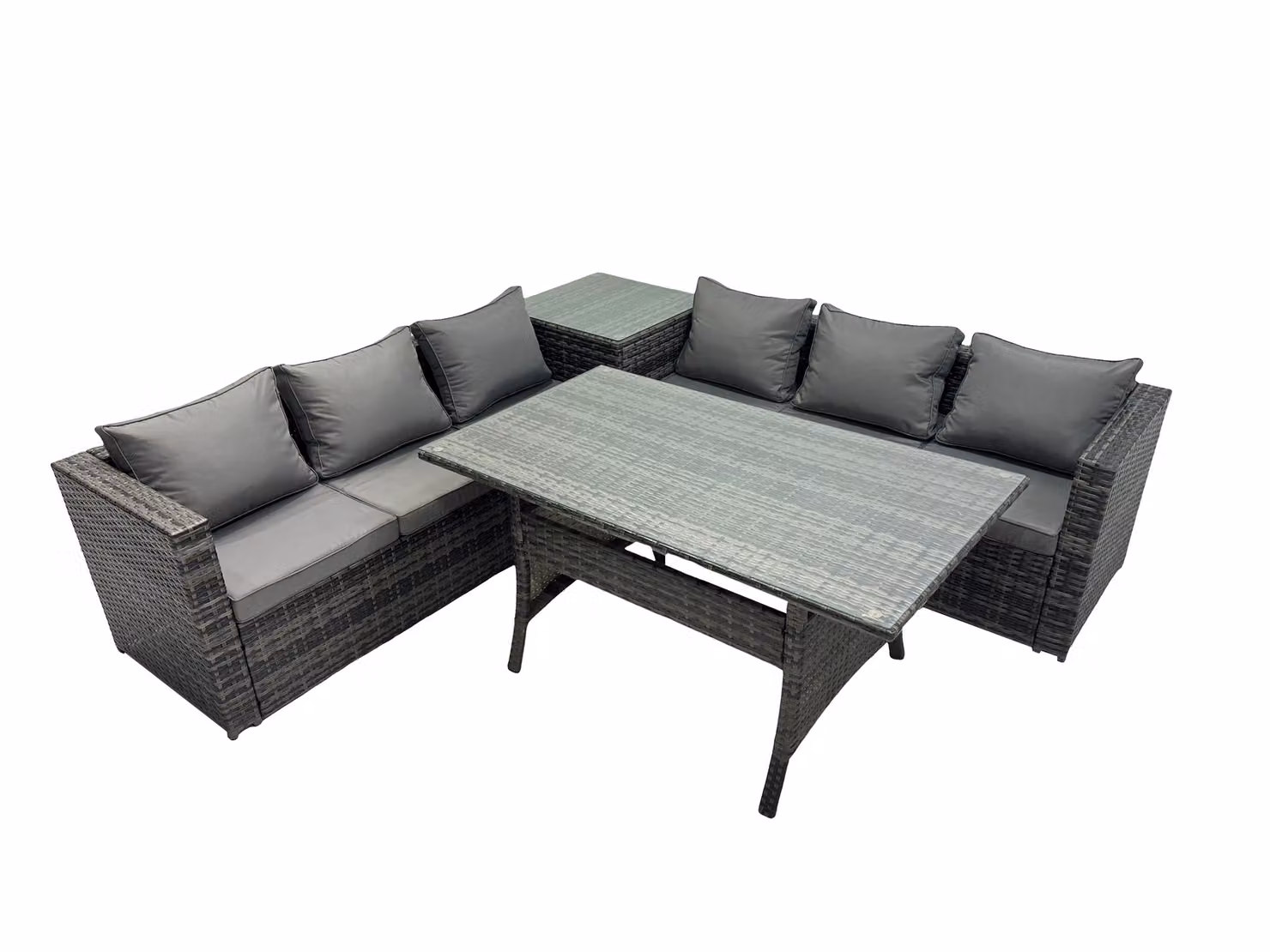 Fimous 6 Seater Modern Garden Rattan Furniture Set with Side Table in Dark Grey – 2