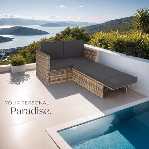 tectake Rattan Garden Furniture Set with 2 Seater Sofa and Ottoman in Brown and Grey with Powder Coated Steel Frame and UV-Resistant Cushions – 8