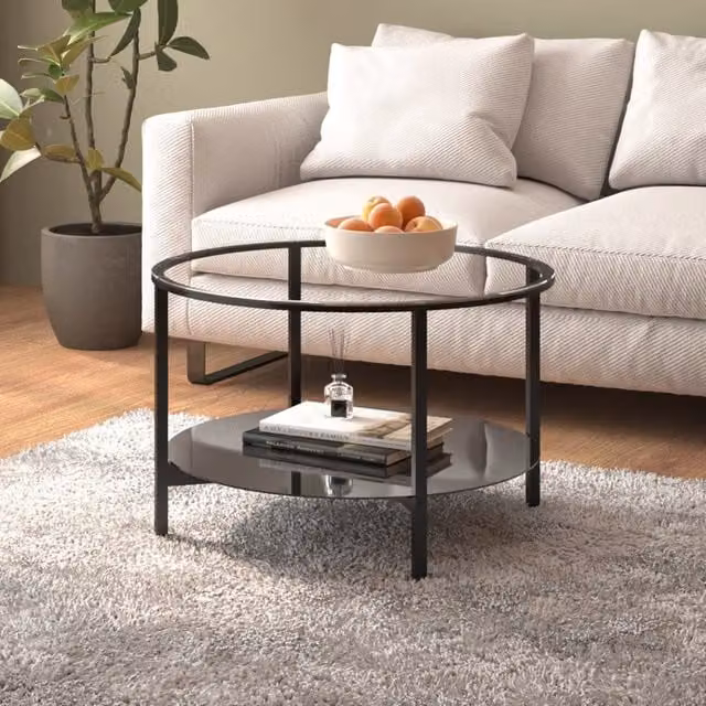 Berkfield Home Modern Round Tea Table with Black and Transparent Tempered Glass Top, Diameter: 70 cm – 1