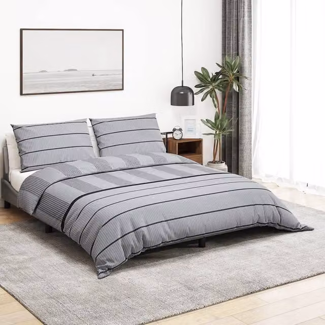 Berkfield Home Grey Cotton Duvet Cover and Pillowcase Set, W: 155 cm, H: 220 cm