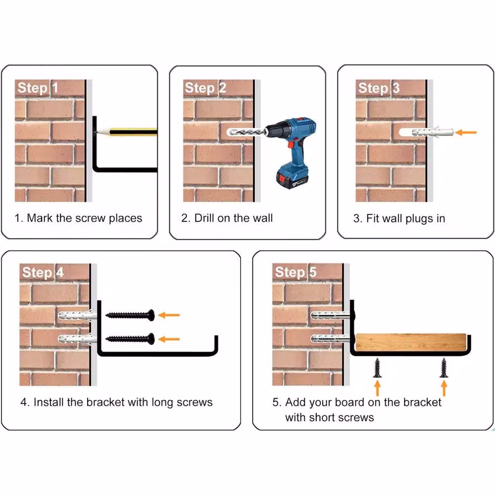 FLAVORA 4-Pack Heavy Duty Industrial Steel Scaffold Shelf Brackets in Black, W: 1000 cm, D: 52 cm – 3
