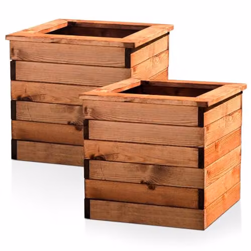 Hortico Set of 2 Brown Wooden Square Garden Planters, 47 cm – 1