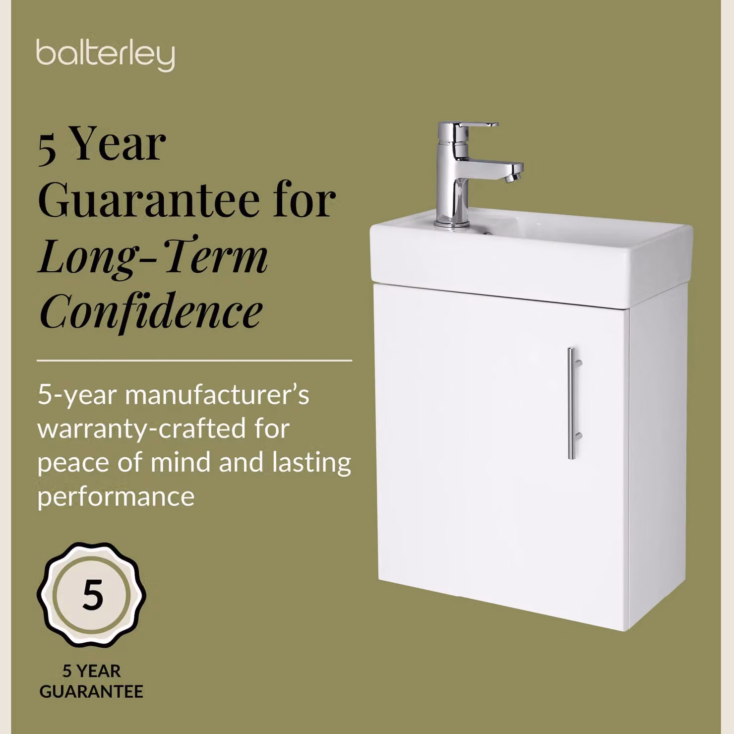 Balterley Gloss White Wall Hung 1 Door Cloakroom Vanity Unit with Basin, Width: 400 mm – 3