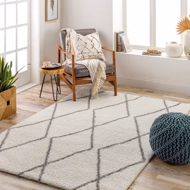 Livabliss Cloudy Shag Modern Rectangular Plush Pile Rug in Grey and White, W: 160 cm, L: 215 cm – 1