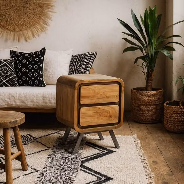 Wyld Haus Los Angeles Industrial 2 Drawer Bedside Table in Brown Reclaimed Wood and Metal – 1