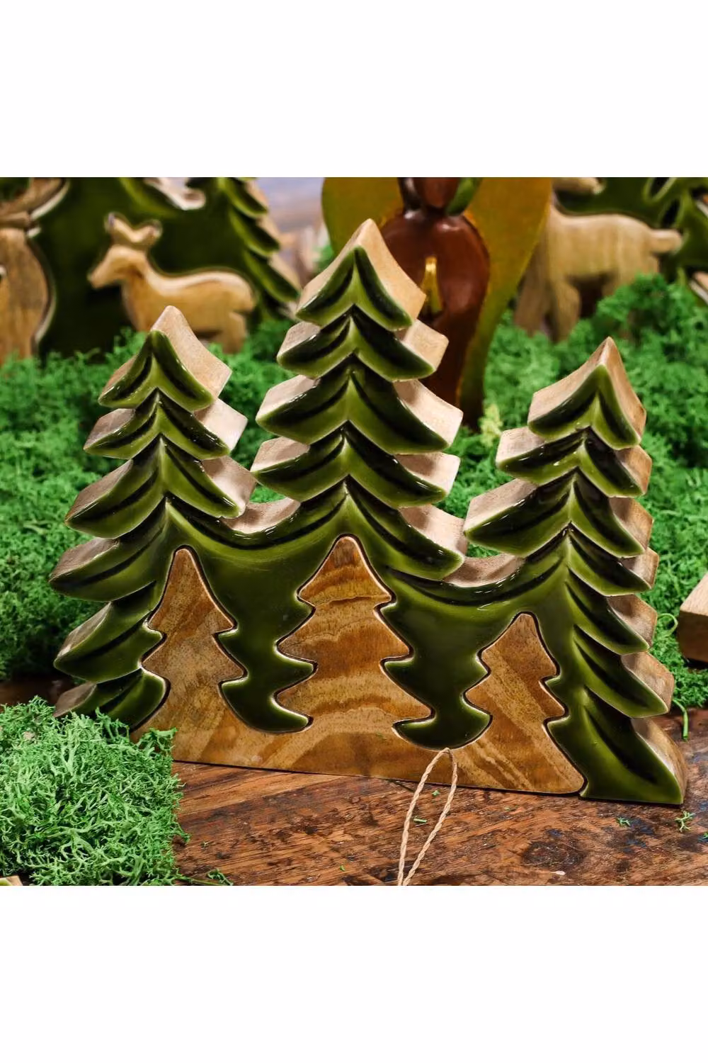 KDMD Lost in the Forest 3D Wooden Tree Decor, Handcrafted Mango Wood in Green, W/H: 20 x 23 cm – 3