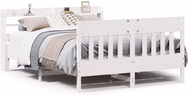Berkfield Home White Solid Wood Pine Bed Frame with Side Compartments W/D/H: 140 x 190 cm