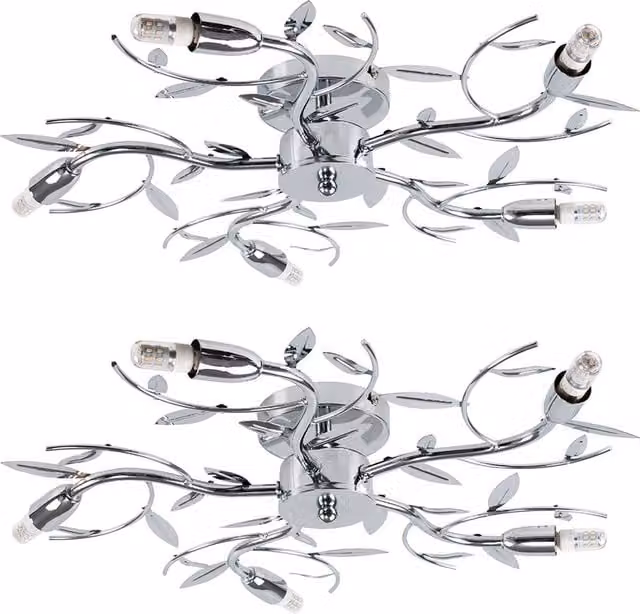 ValueLights Pair of Modern Chrome 5 Way Swirl Decorative Leaf Blossom Ceiling Lights in Silver