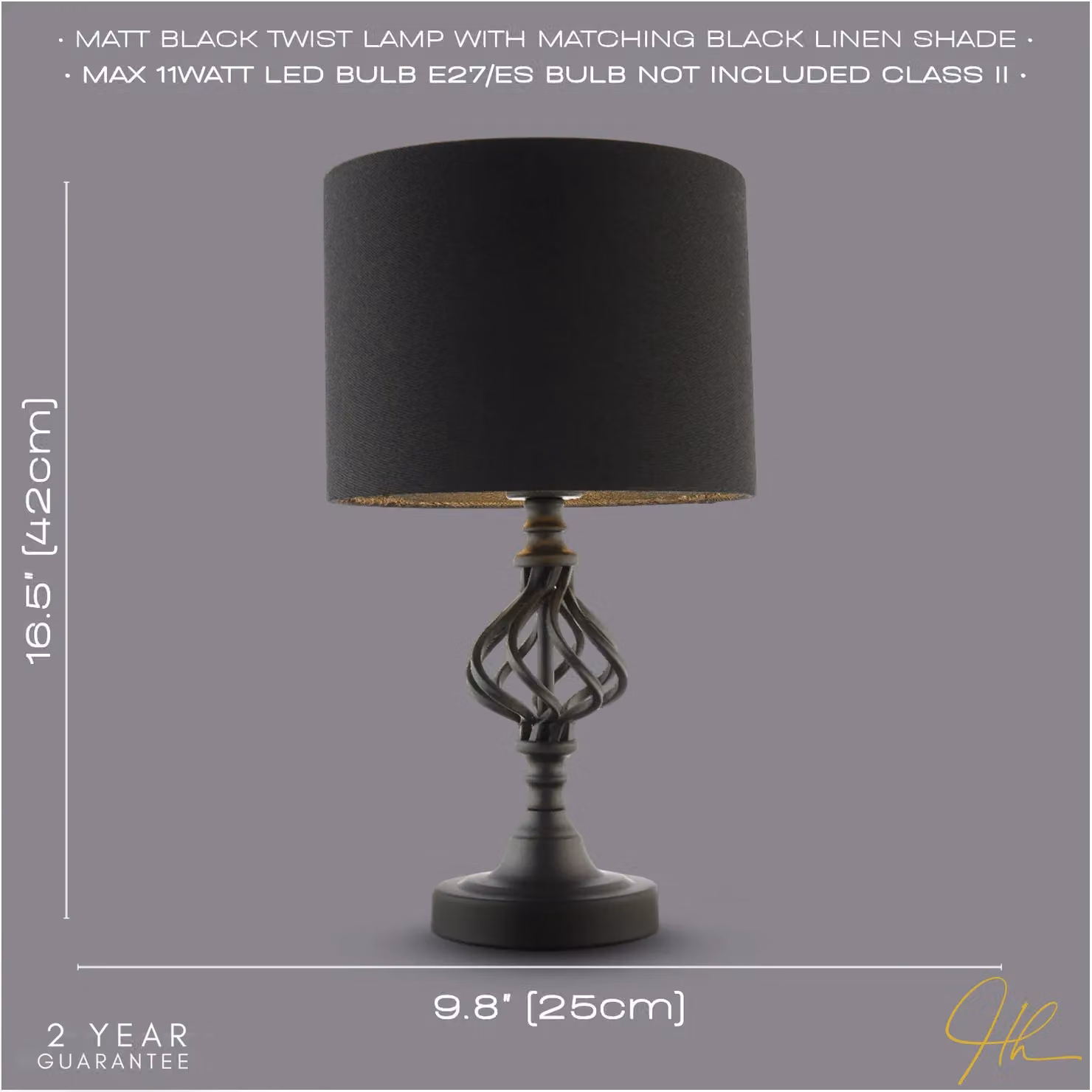 Happy Homewares Classic Twist Metal Table Lamp in Matte Black with Black Fabric Drum Shade – 7