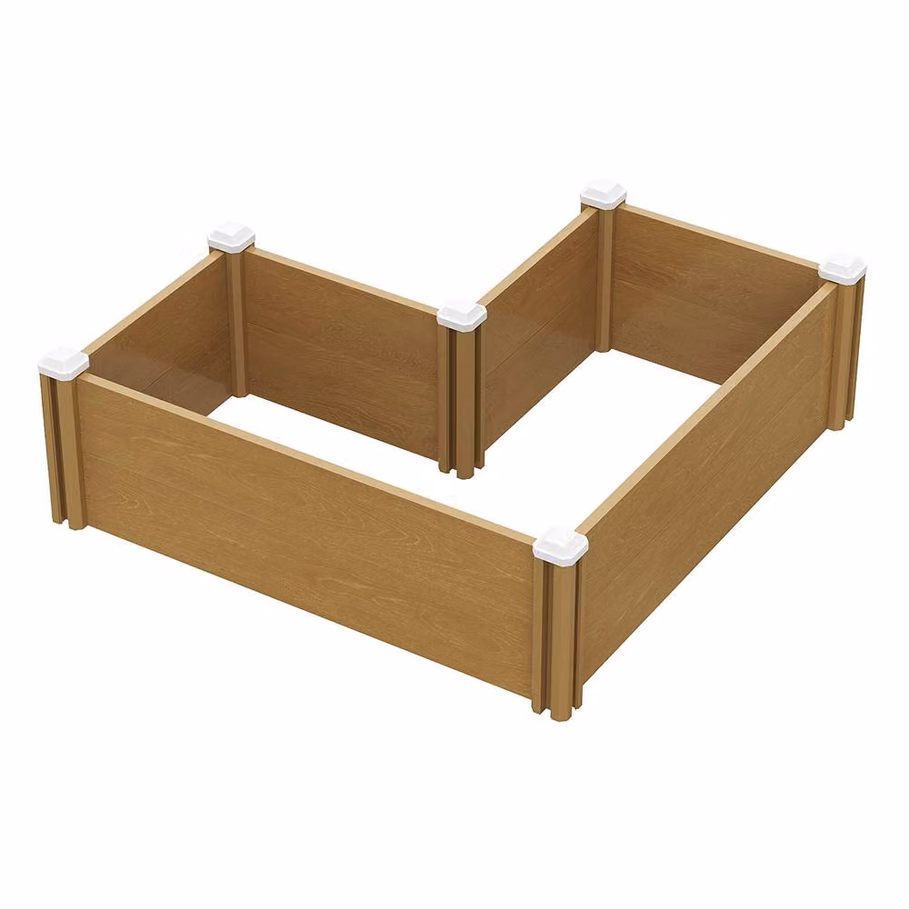 Living and Home Brown L-Shape Raised Garden Bed Planter in Plastic Wood-Grain – 2