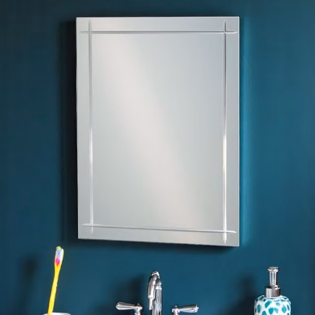 Showerdrape Marylebone Rectangular Wall Mounted Frameless Diamond Cut Bevelled Edge Bathroom Mirror in Silver, W: 60 cm, H: 45 cm – 2