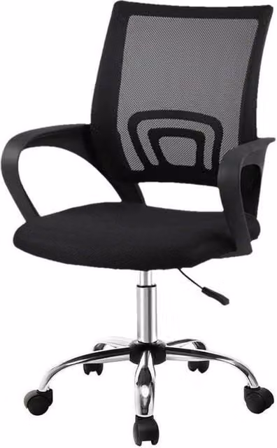 FORGEVIO Black Fabric Swivel Task Chair with Armrests and Castors for Home Office