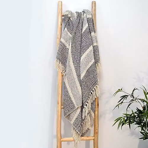 Allure Home Fashions Grey Chenille Herringbone Throw Blanket with Chevron Design and Tasselled Fringes, W: 150 cm, D: 200 cm
