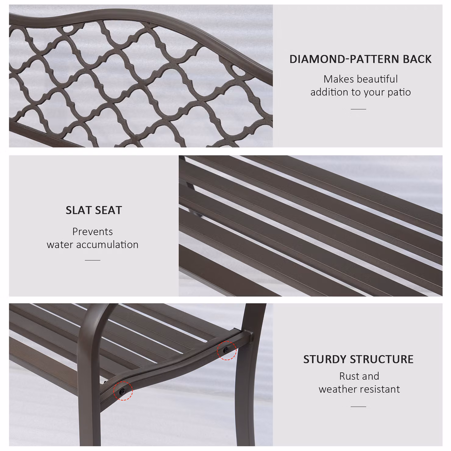 Outsunny Antique Style 2 Seater Cast Iron Garden Bench in Brown – 4