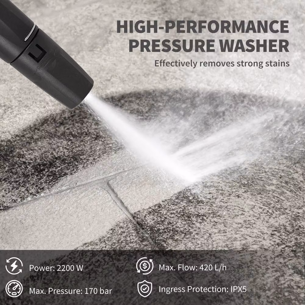 OUTSUNNY 2200W Power Washer with 170 Bar Pressure and Adjustable Nozzle in Yellow – 3