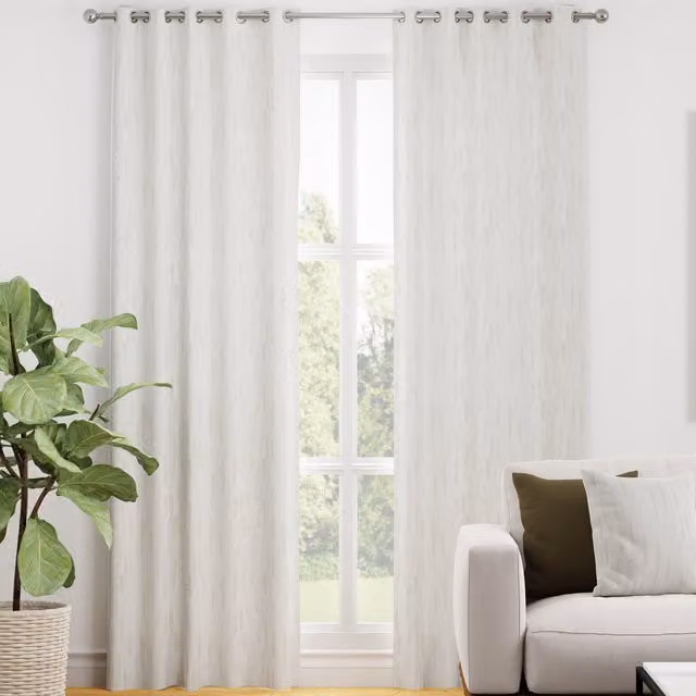 Terrys Silver and Grey Striped Blackout Eyelet Fabric Panel Curtain