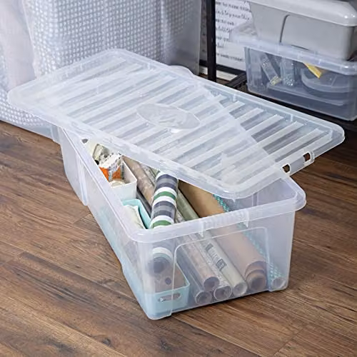 Wham Set of 5 Transparent Plastic Underbed Storage Boxes with Lids, 62L, W: 79.5 cm, D: 39.5 cm, H: 25 cm – 2