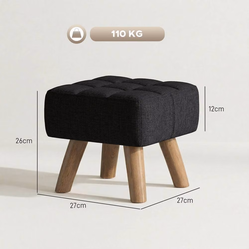 HOMCOM Modern Fabric Footstool with Rubberwood Legs in Black – 3