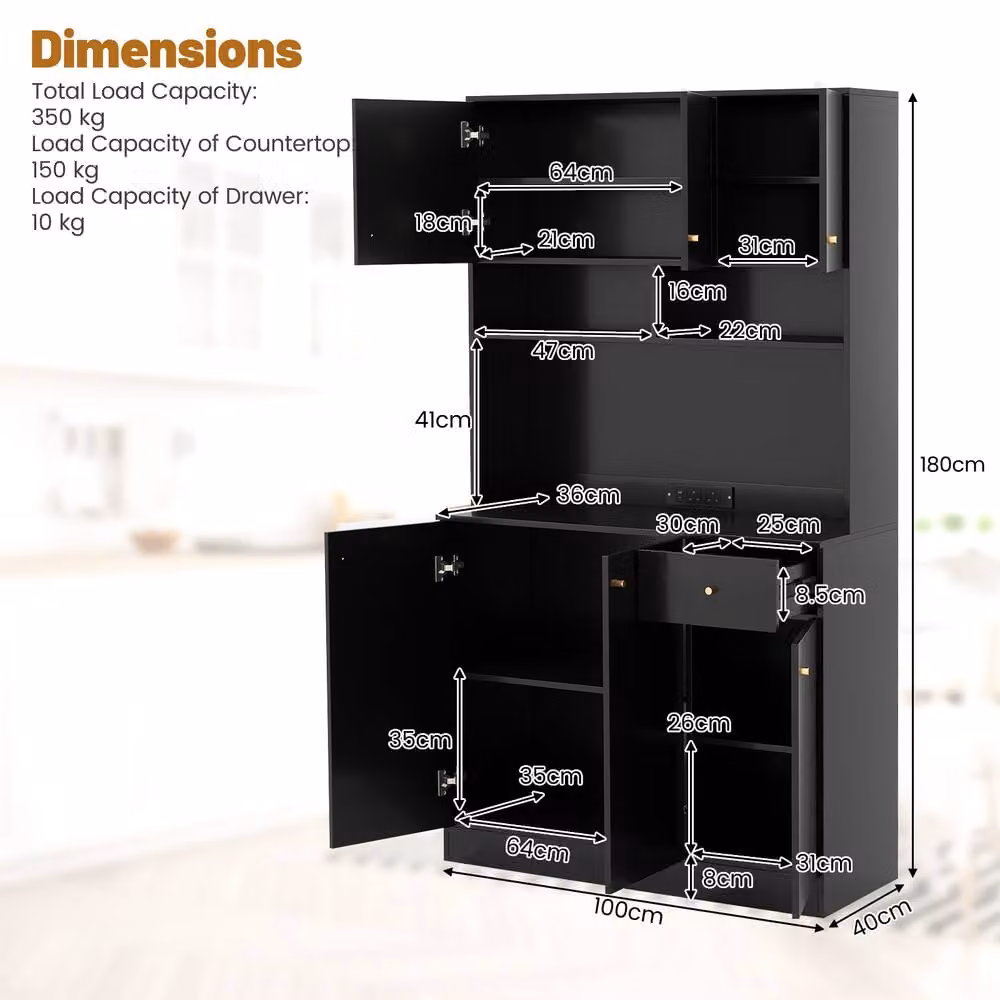 Costway Modern Black Tall Kitchen Cupboard Buffet Pantry Storage Cabinet with USB Ports – 2