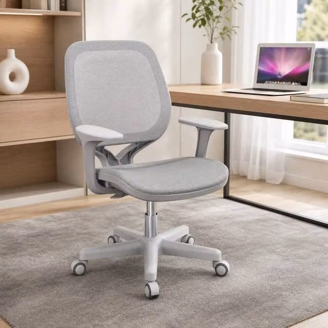 STILVORA Grey Mesh and Fabric Task Chair with Armrests and Swivel Function, W/D/H: 55 x 55 x 120 cm – 1