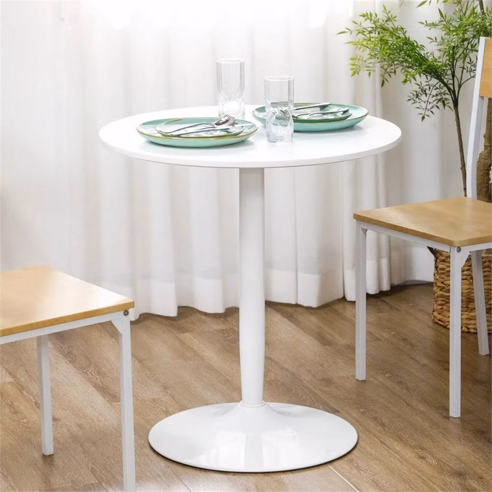 Nordara Round Modern Dining Table with Central Column Steel Base in White – 2