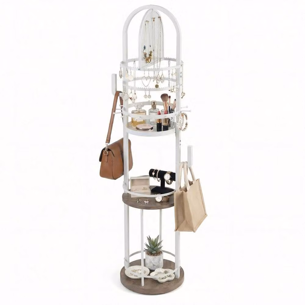 Costway Rotating Jewelry Organizer Stand and Storage Rack with Earring Holder in White and Multicolour – 2