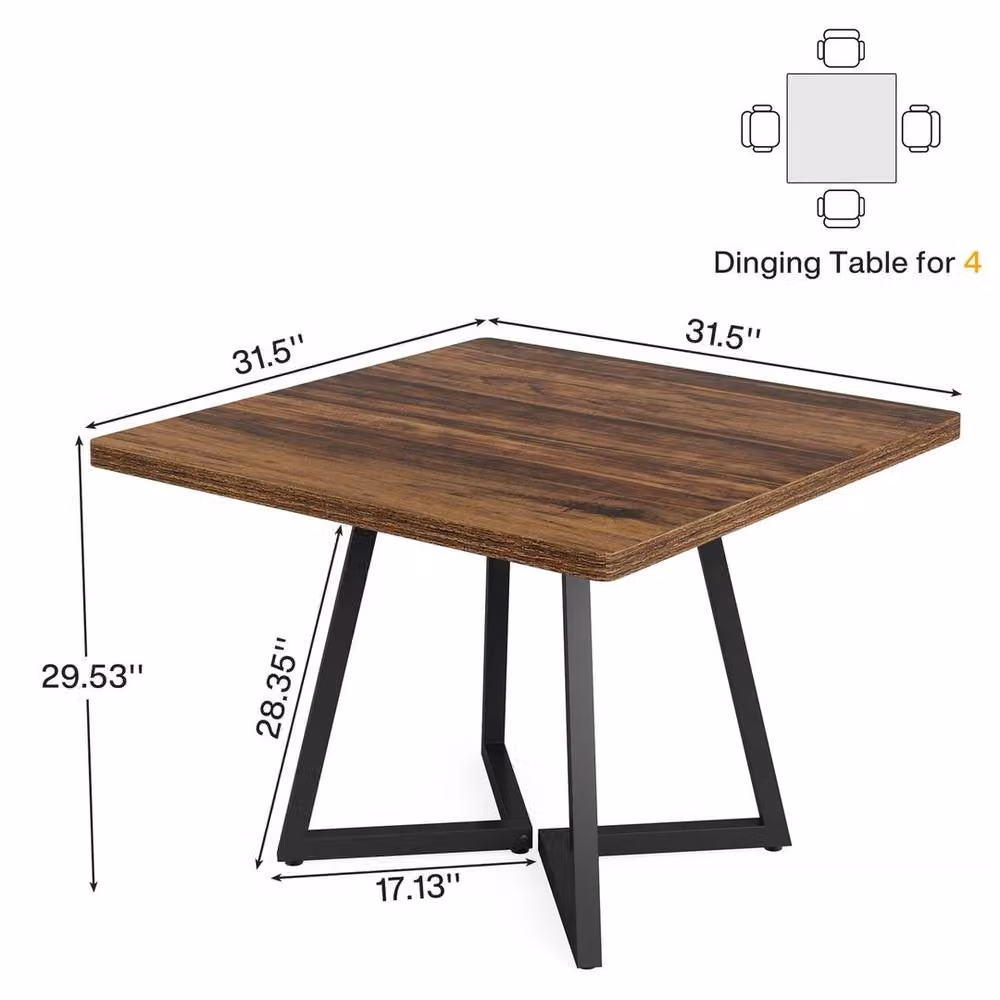 PAWNORA Square Industrial Wood and Metal Dining Table for 4 in Brown and Black – 2