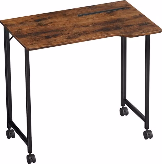 HOMCOM Folding Small Writing Desk with Castors in Rustic Brown