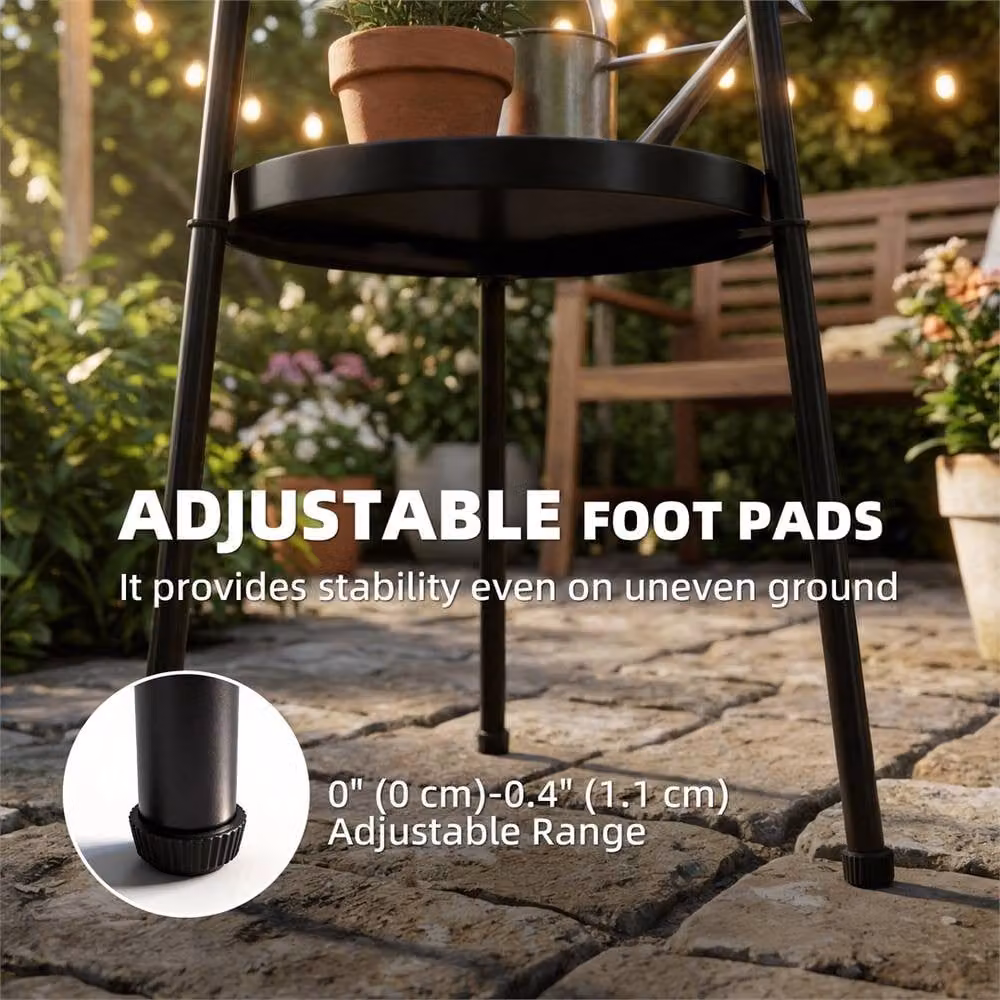 Nordara Black 2-Tier Round Coffee End Table in Matt Black Metal, Diameter: 100 cm – 3
